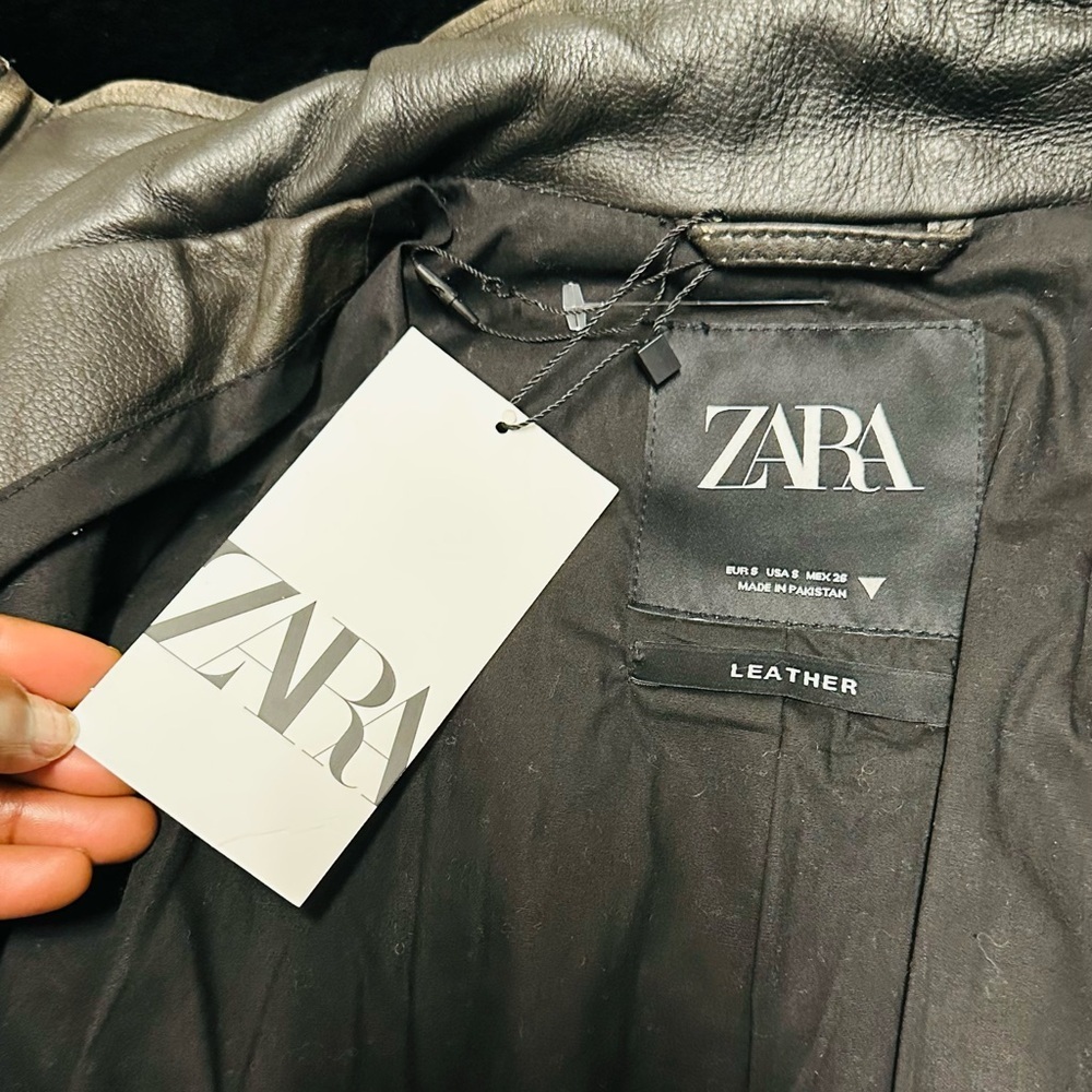 ZARA Black Leather Distressed Biker Jacket - Picture 16 of 16